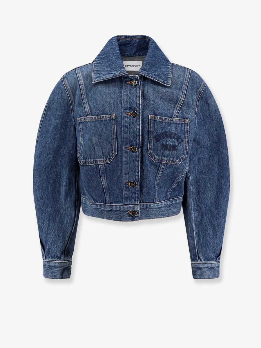 Denim Jacket With Logo Embroidery Blue Cotton