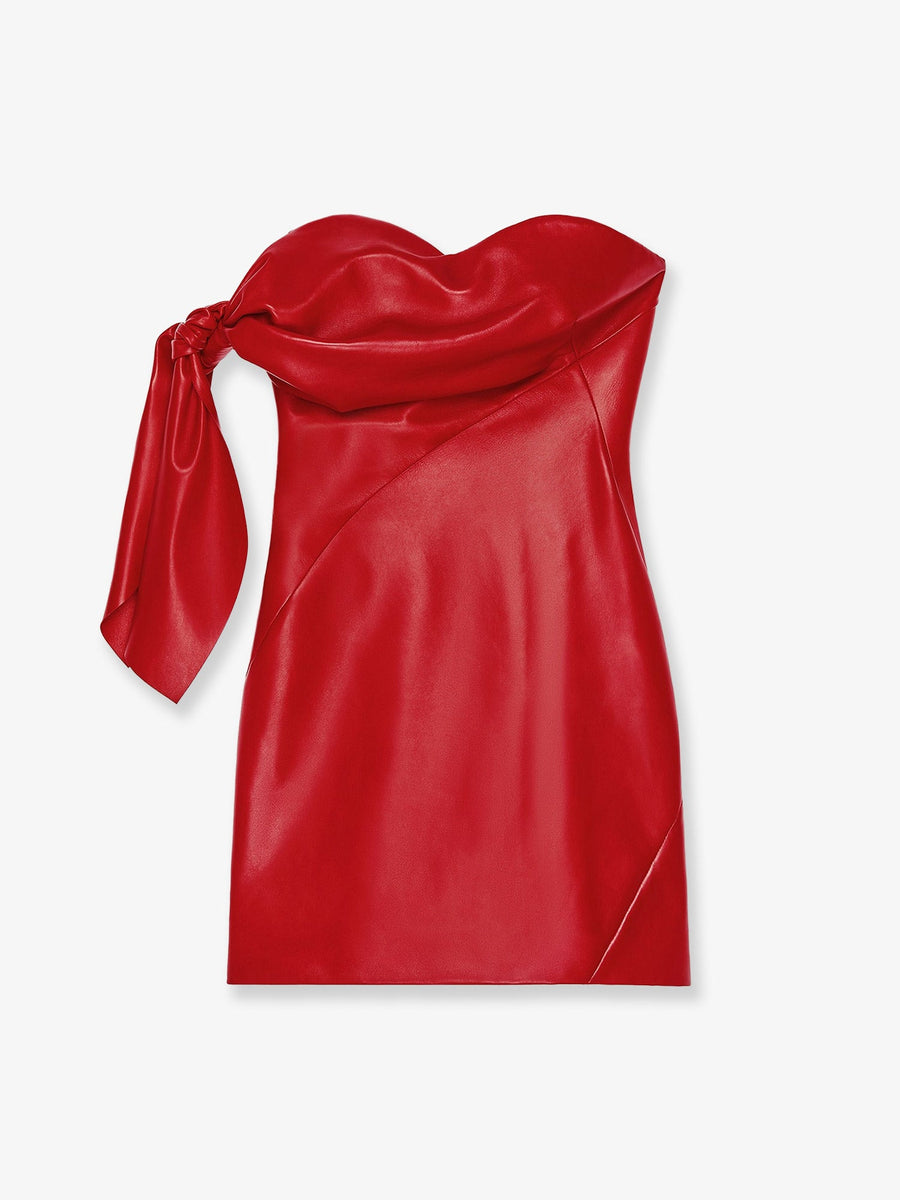 Dress Leather Bustier With Bow — Red