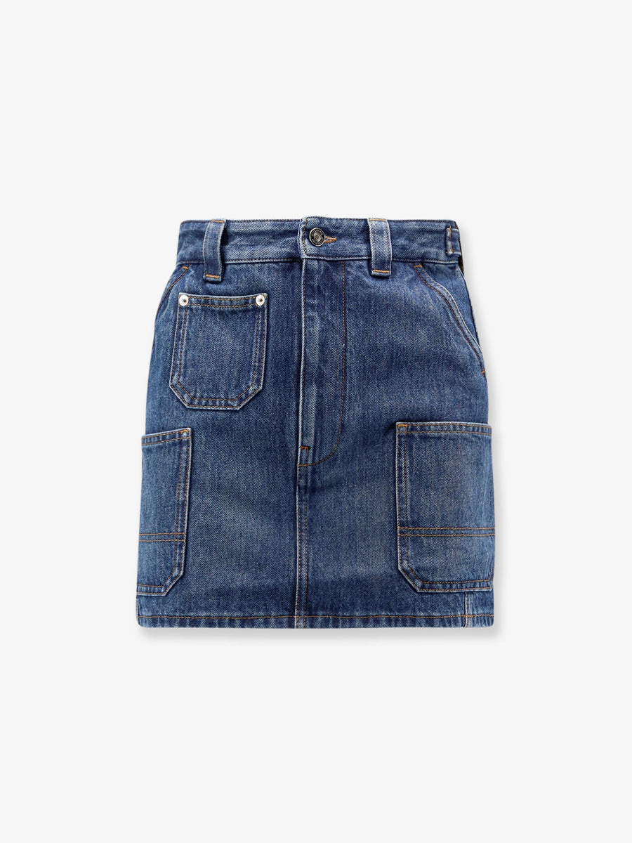 Denim Mini Skirt With Adjustable Straps Blue Cotton