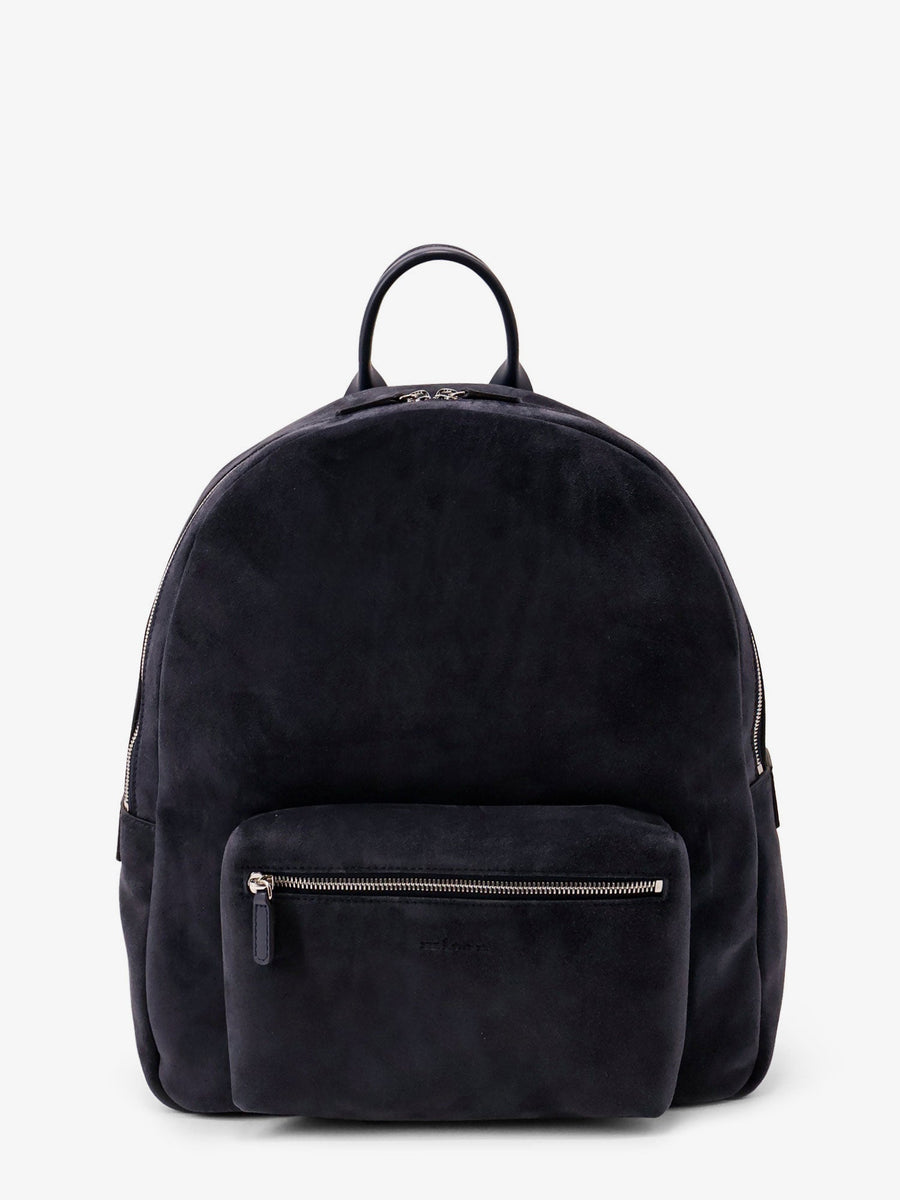Suede Backpack With Engraved Logo Blue Backpacks