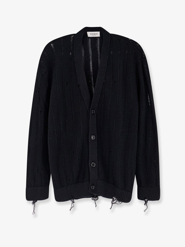 Cotton Cardigan With Destroyed Effect Black Pelle