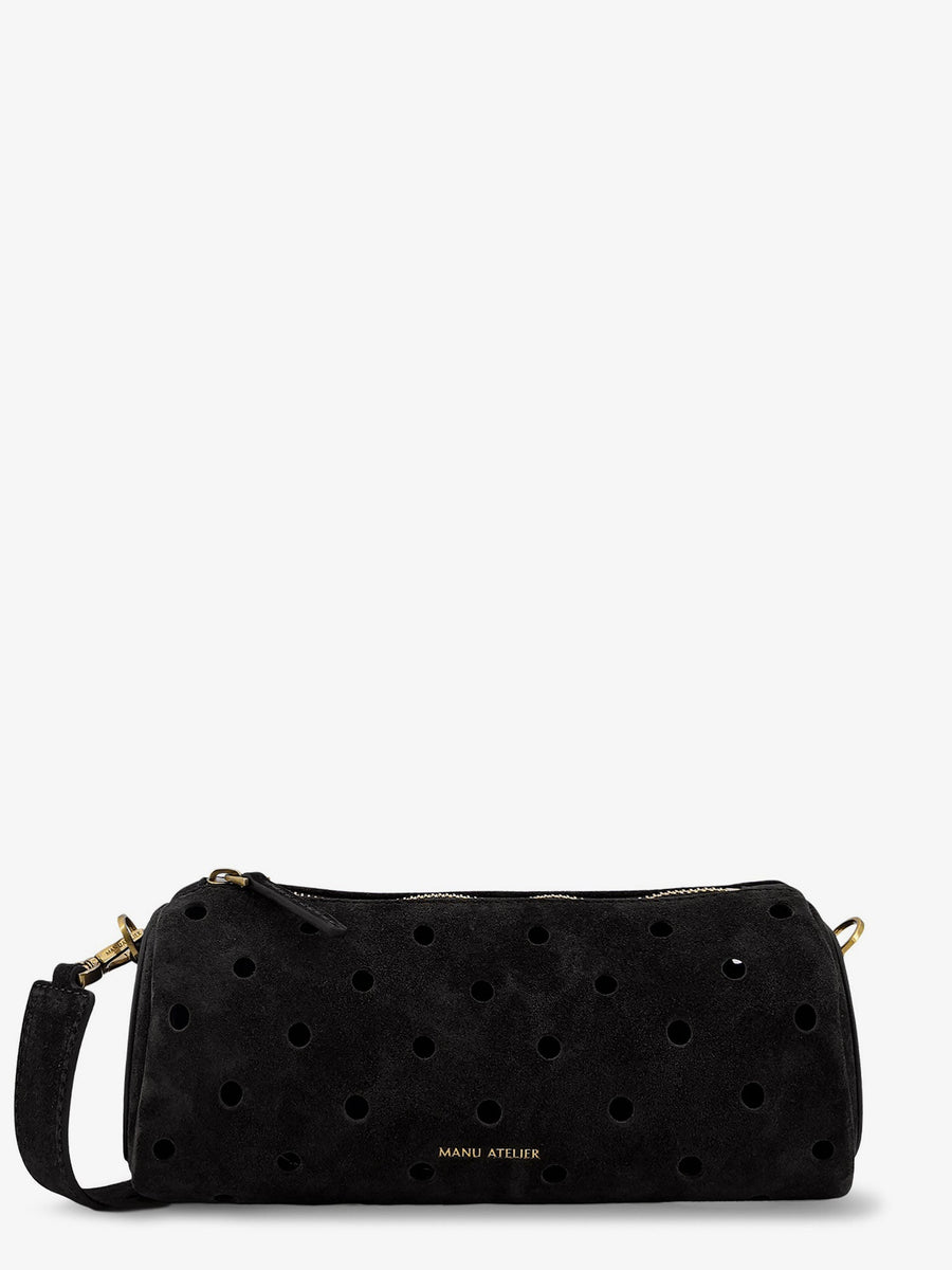 Crossbody Bag Mini Cylinder Suede Black Shoulder