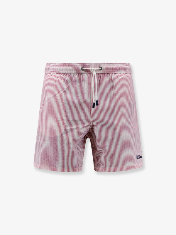 Swim Trunks Striped Motif Pink Polyester Shorts