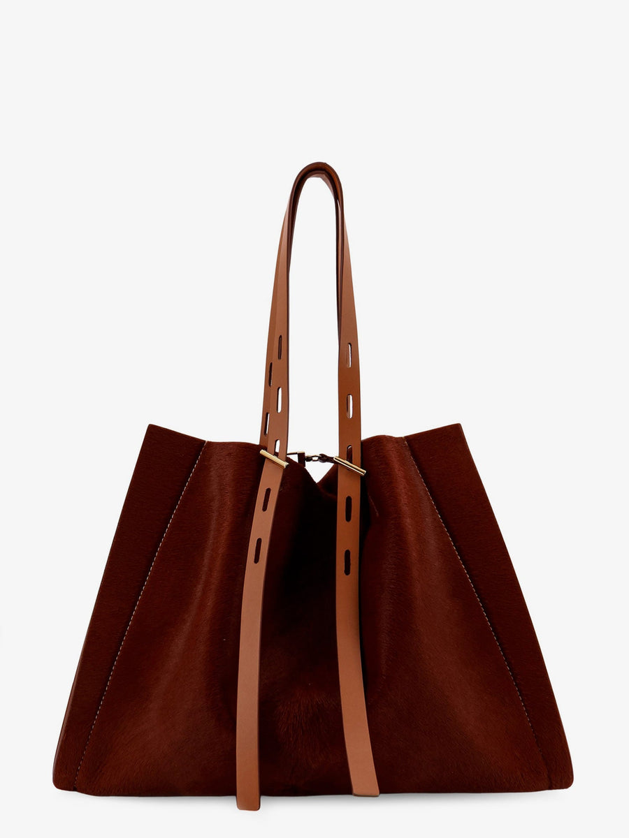 Pony Skin Shoulder Bag Brown Leather