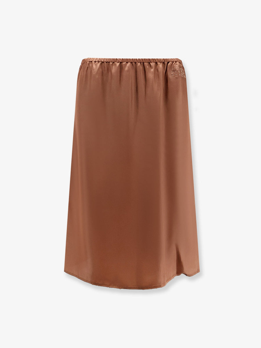 Midi Skirt Cupro Blend Brown Acetate