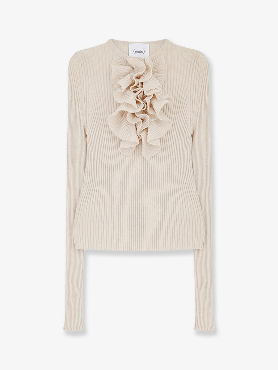 Sweater Ribbed Cotton-Blend Beige