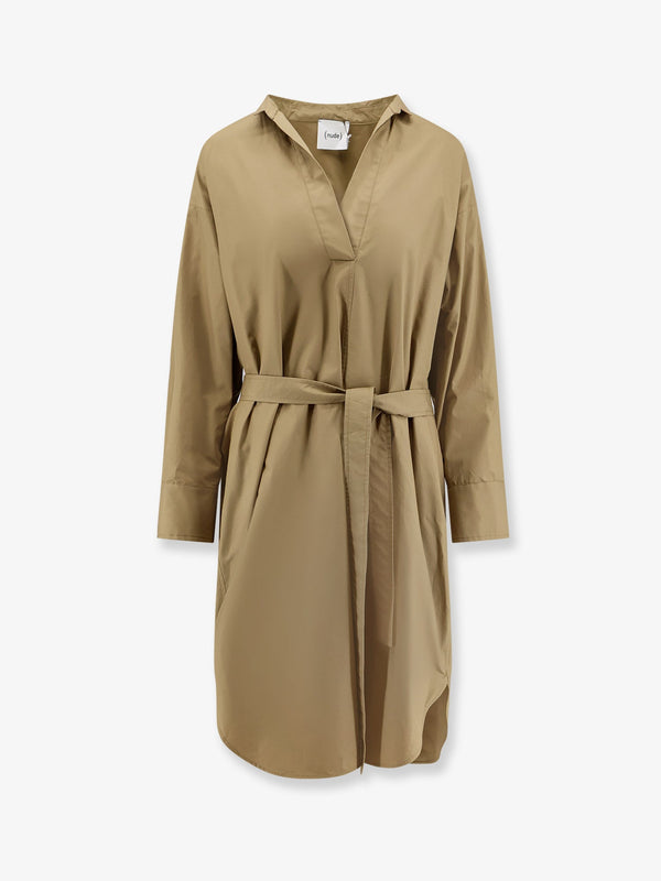 Cotton Dress With Belt Beige