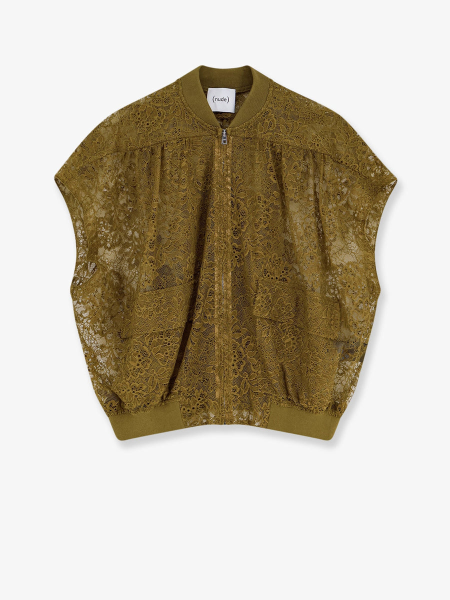 Sleeveless Lace Jacket Green Polyamide