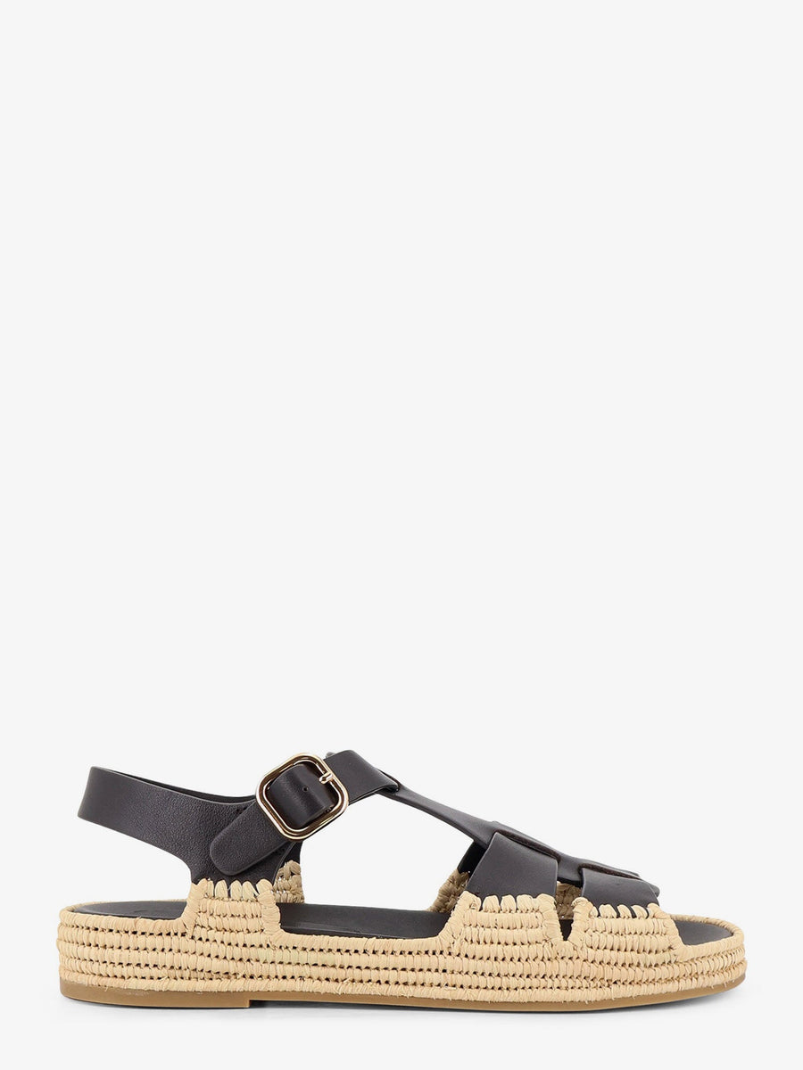 Sandals Yuka Black Leather-Raffia Leather/raffia