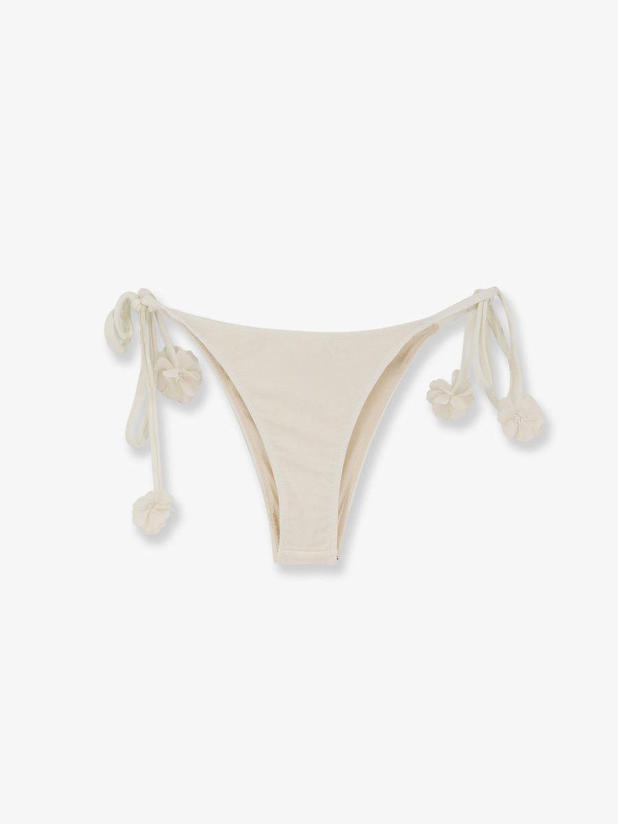 Nylon Bikini Bottoms With Floral Detail White Polyester Swimwear