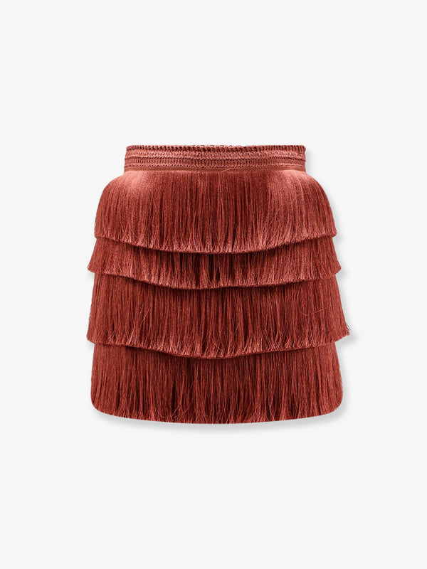 Fringe Mini Skirt Red Polyamide