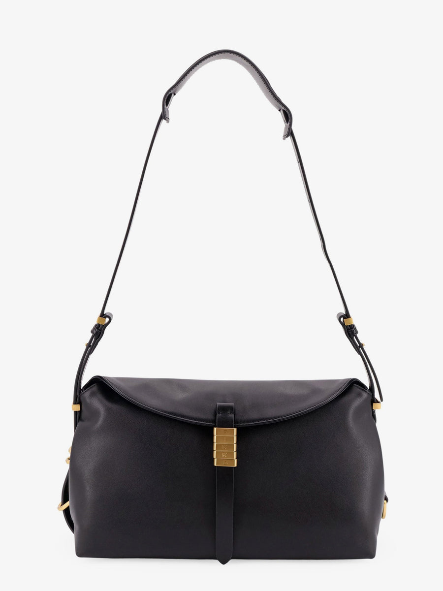 Leather Shoulder Bag With Metal Detail Black