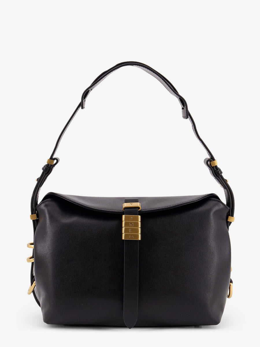 Leather Shoulder Bag With Metal Logo Detail Black