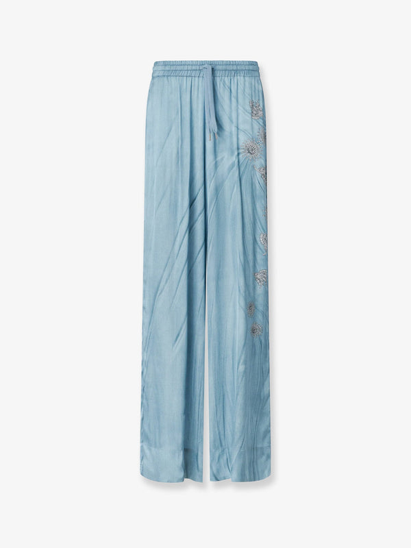Viscose Trousers With Adjustable Waistband Blue
