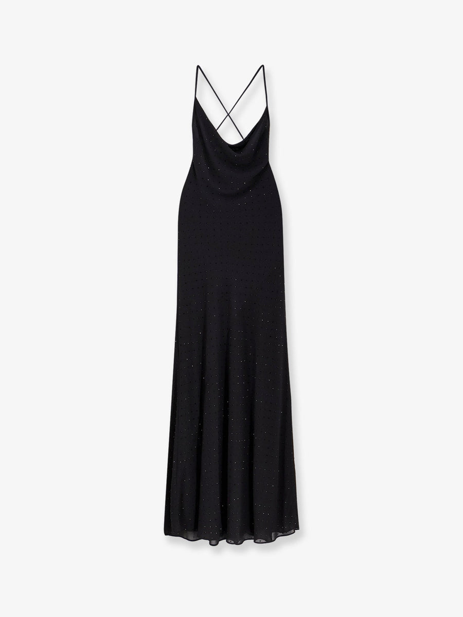 Farro Long Dress With Rhinestones Black Polyester
