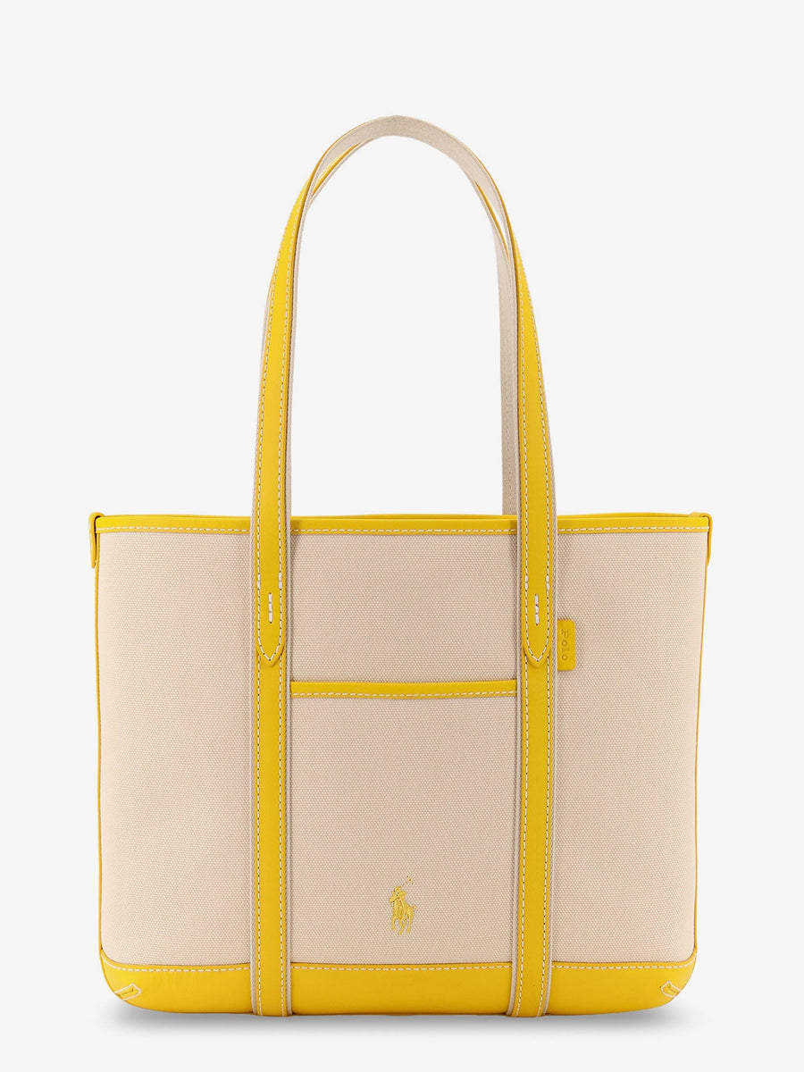 Canvas Shoulder Bag With Embroidered Logo Yellow Canvas/leather