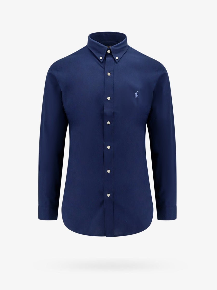 Cotton Shirt With Embroidered Logo Blue
