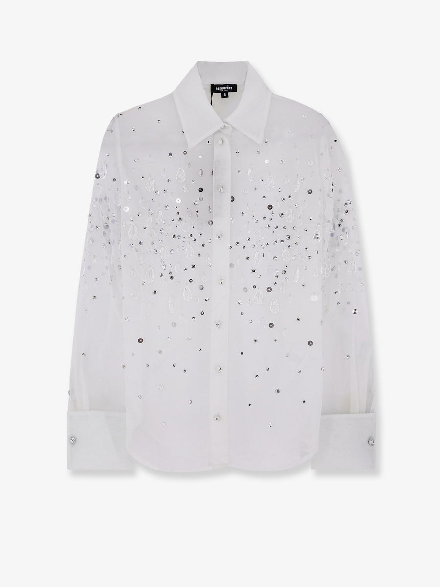 Shirt With All-Over Rhinestone Details Green Nylon
