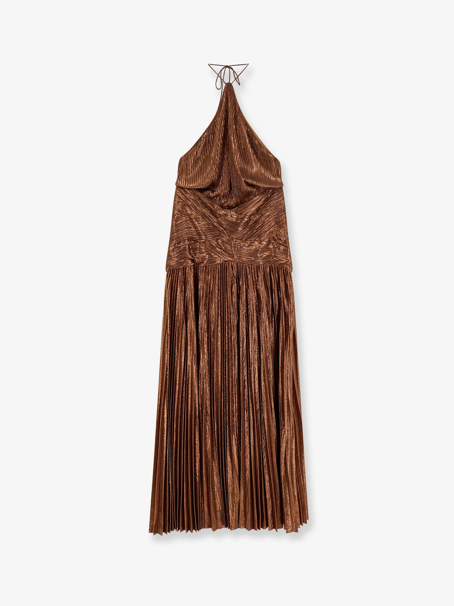 Pleated Dress Brown Polyester