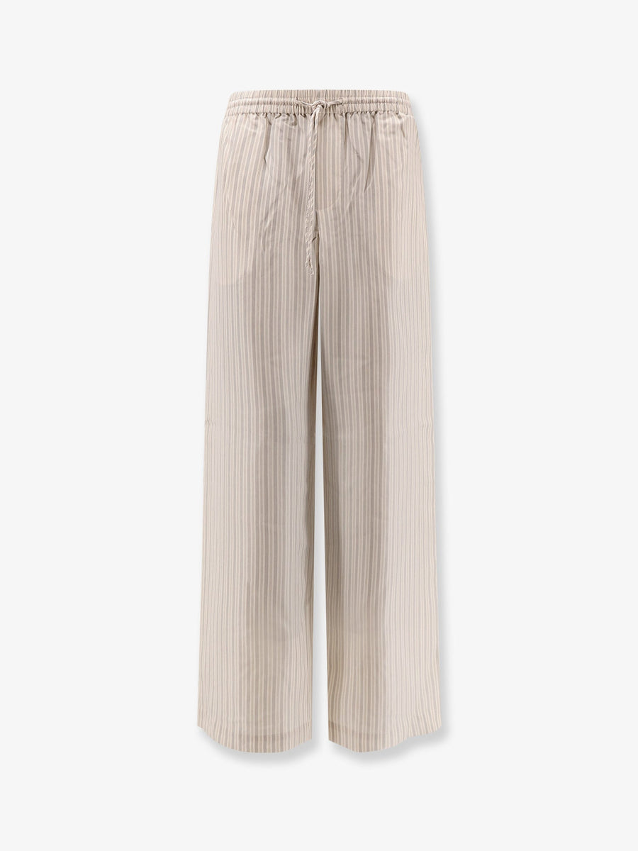 Trousers Striped Silk Beige