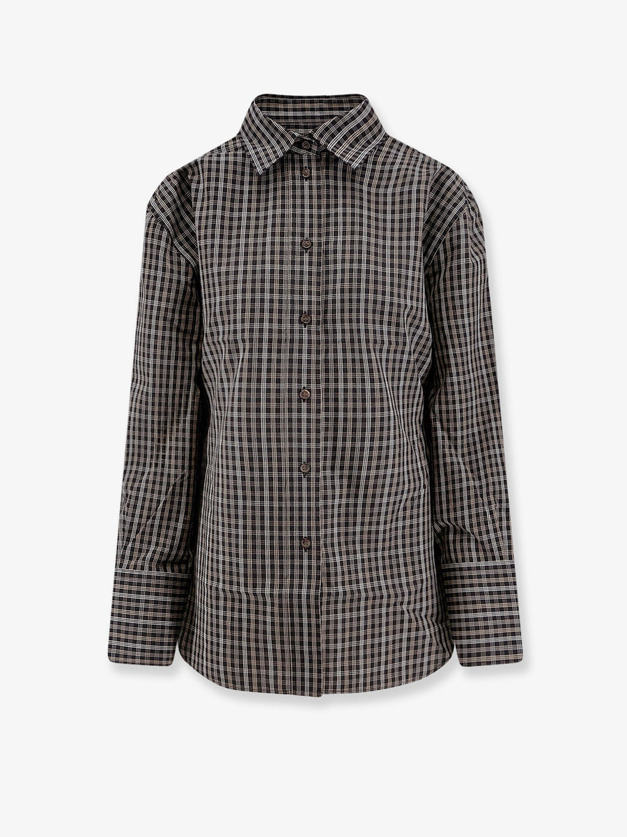 Cotton Shirt With Check Pattern Brown