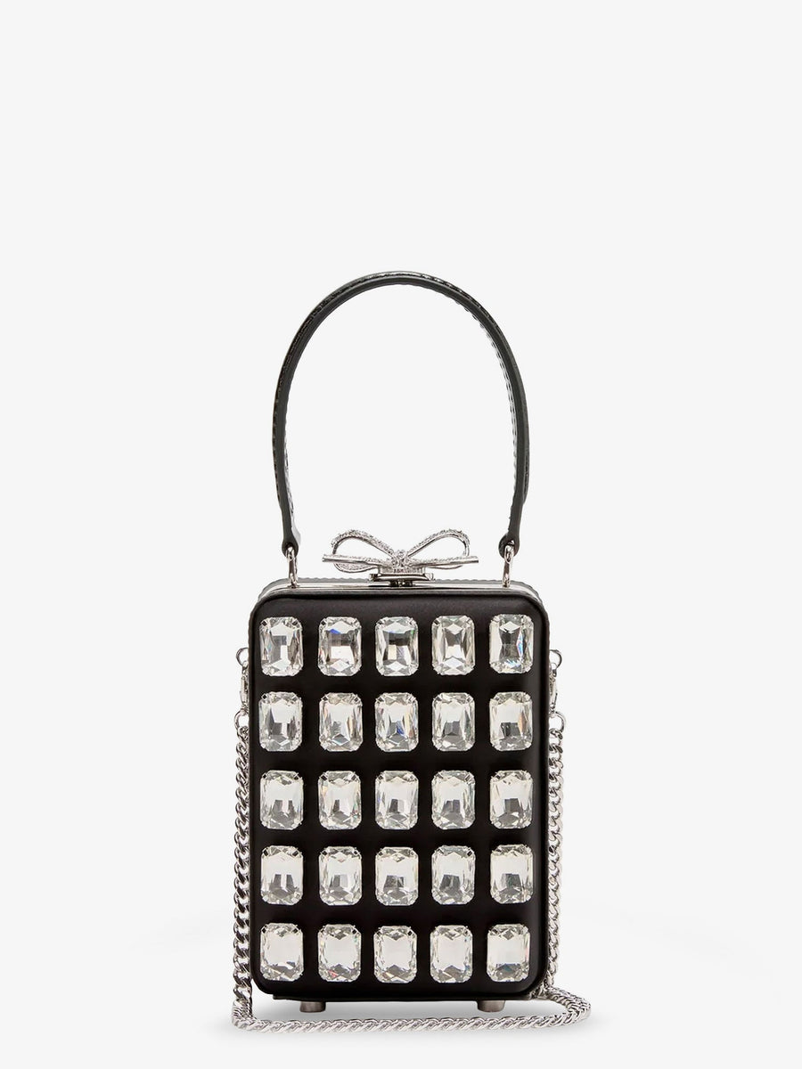 Satin Shoulder Bag With Crystals Black Satin/crystal