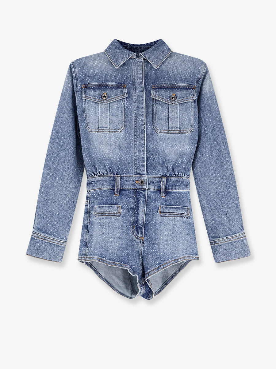 Denim Jumpsuit With Rhinestones Blue Cotton Dress