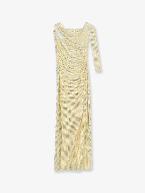 Midi Dress With Rhinestones, Yellow Polyester