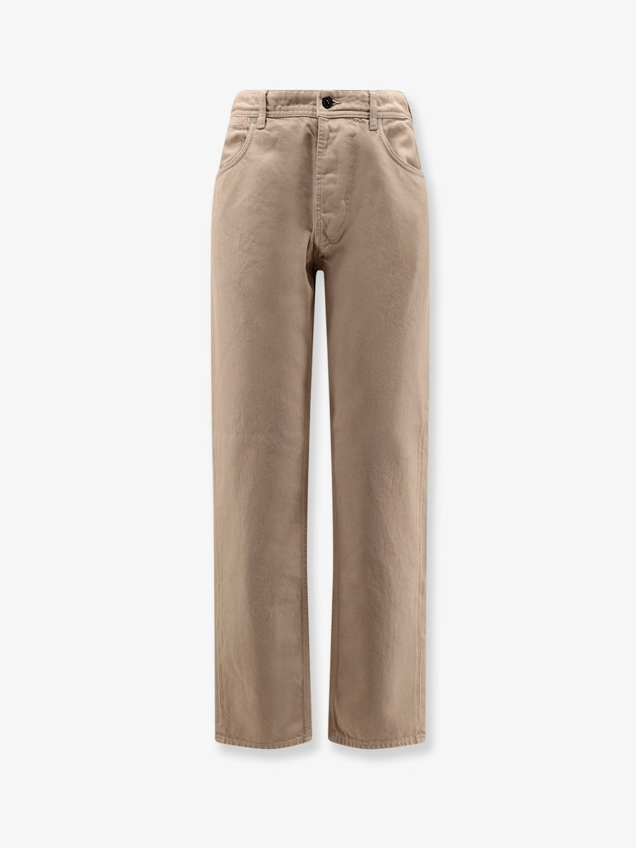 Denim Trousers With Logo Patch Beige Cotton