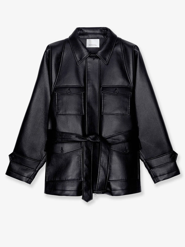 Trench Coat Kelia Faux Leather Black Polyurethane Jacket