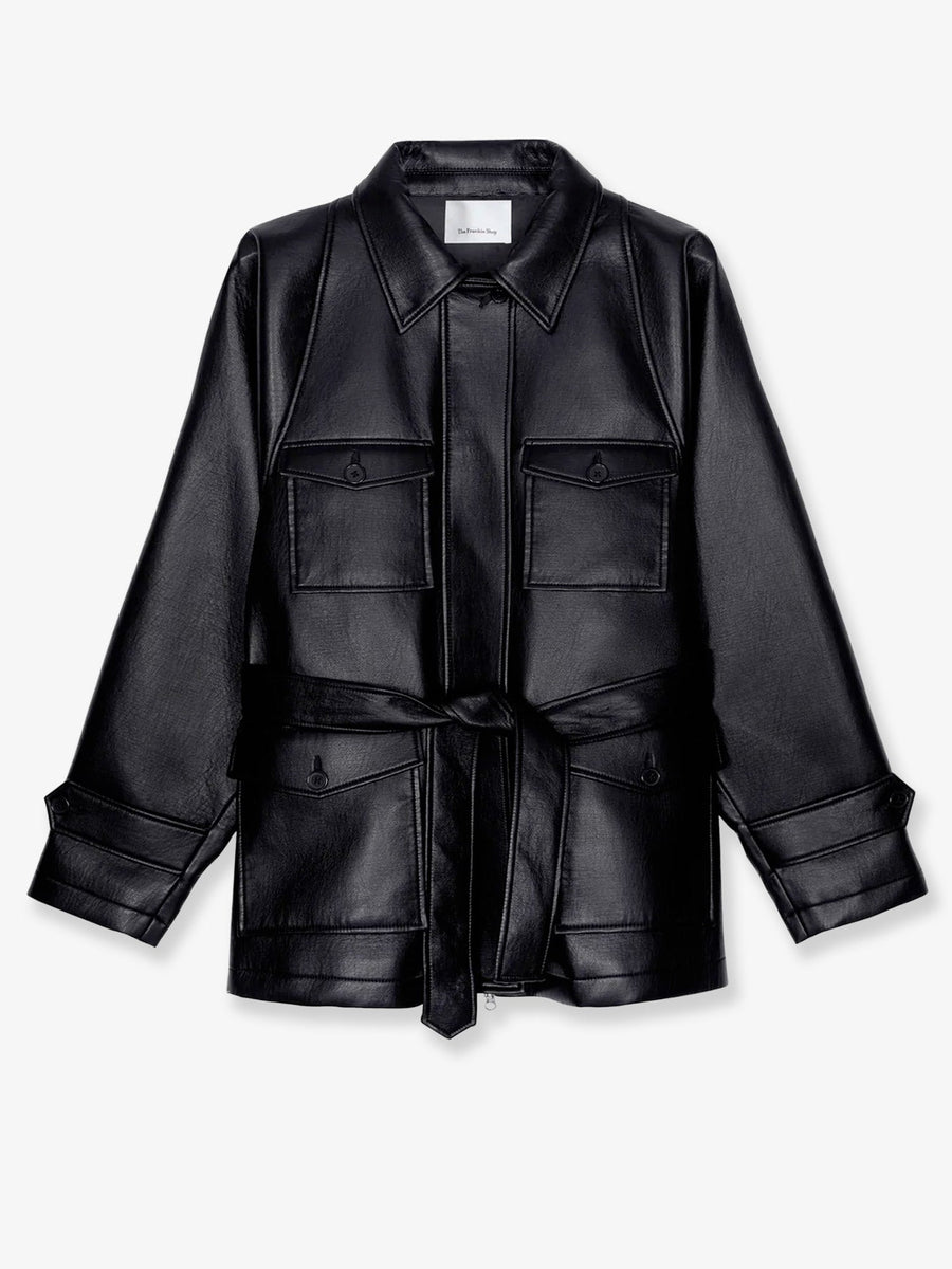 Trench Coat Kelia Faux Leather Black Polyurethane Jacket