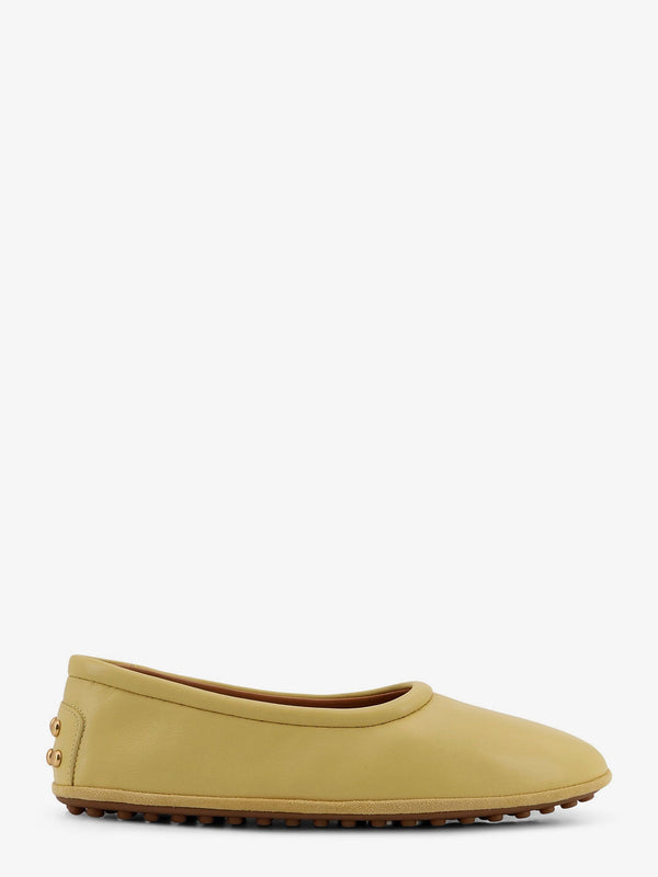 Leather Ballerina With Gomminos Detail Yellow Shoes