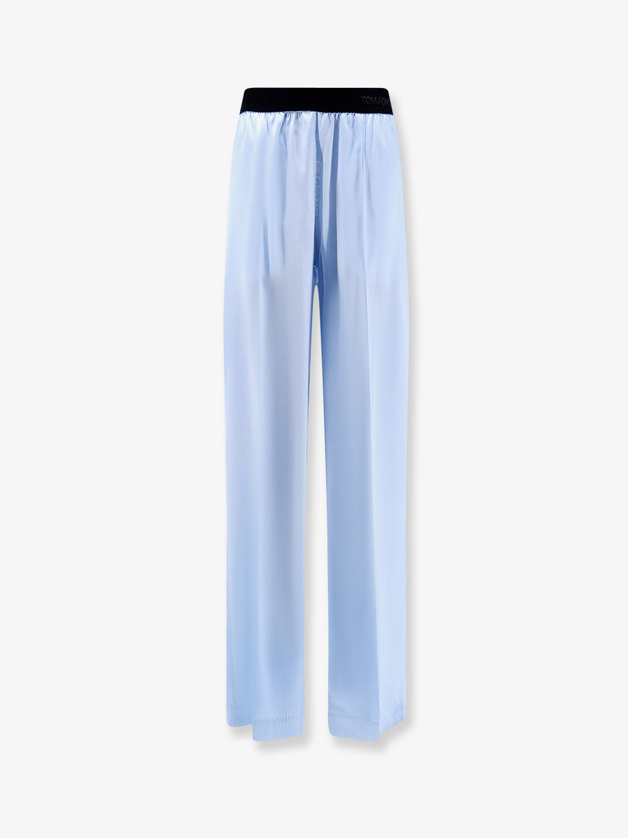 Stretch Satin Trousers Blue Silk