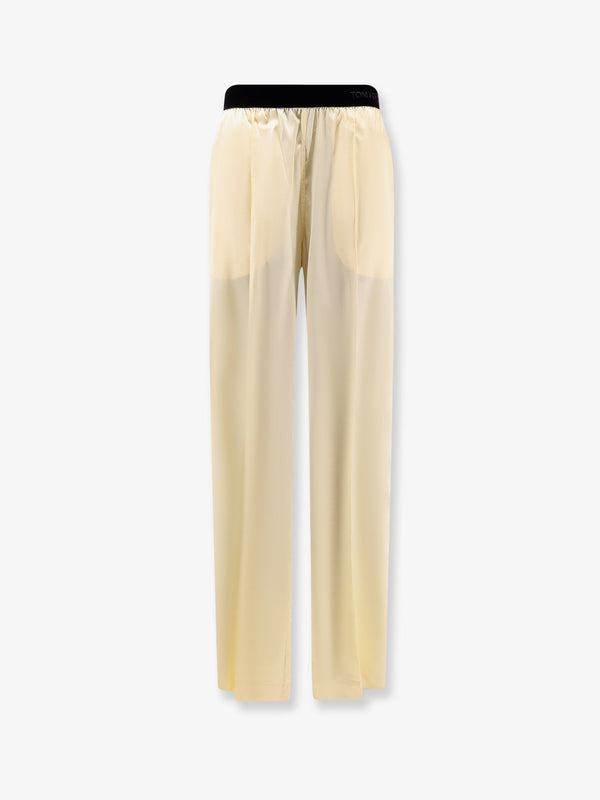 Stretch Satin Trousers Yellow Silk
