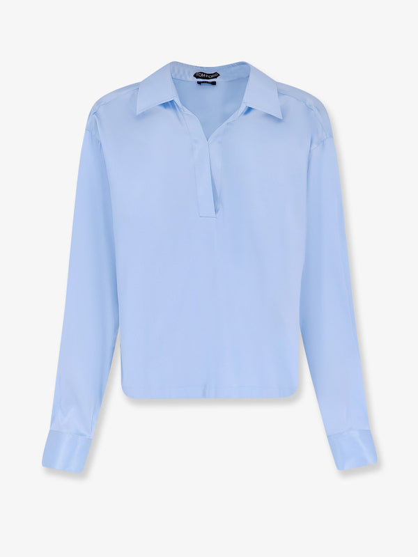 Stretch Satin Shirt Blue Silk