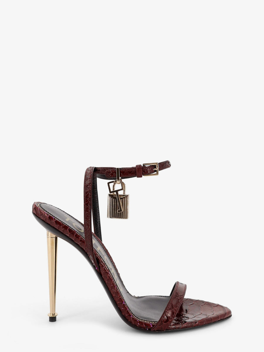 Laminated Leather Sandals With Iconic Padlock Red Pelle