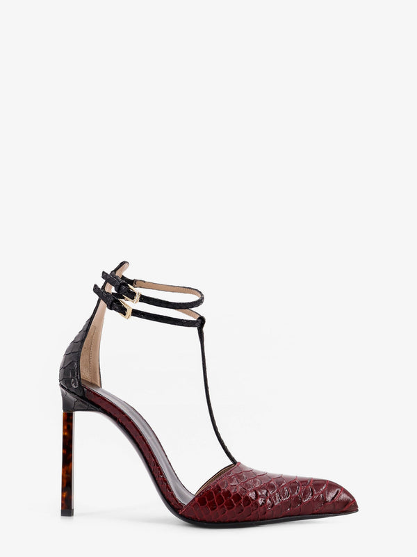 Leather Pumps Python-Effect Red