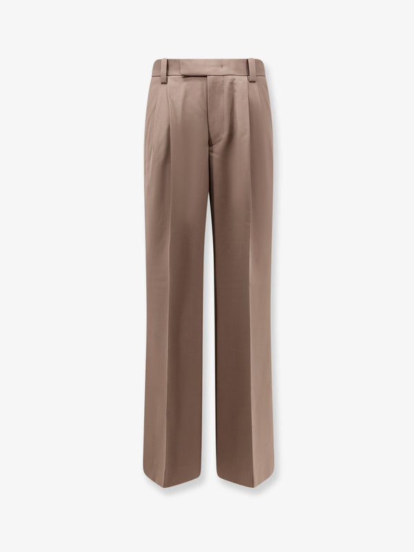 Wool Blend Trousers With Front Pinches Brown