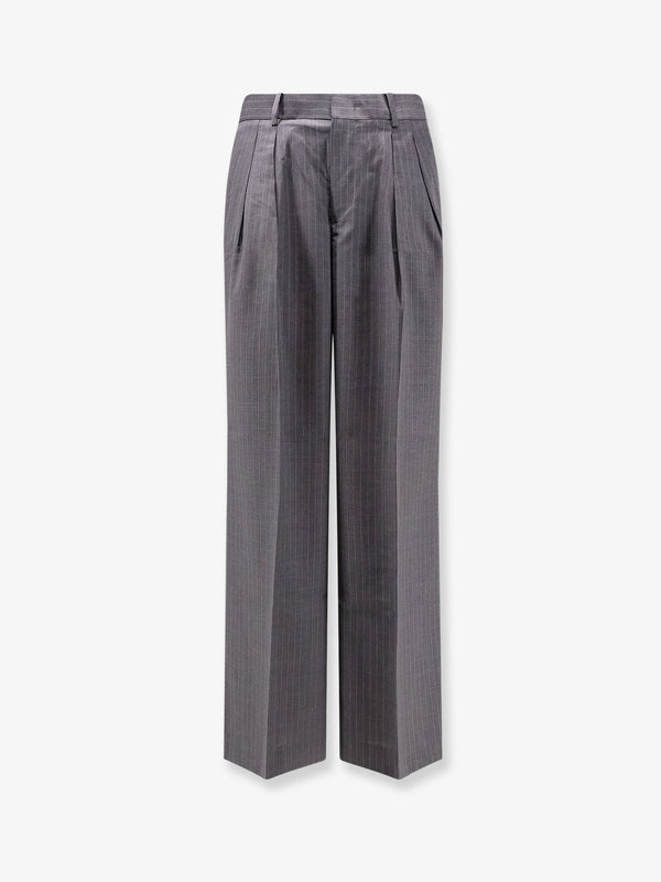 Wool Blend Trousers With Striped Motif Grey