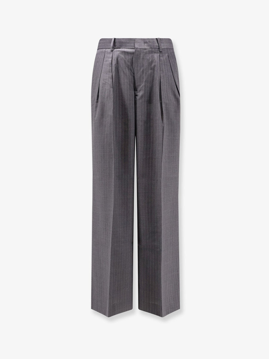 Wool Blend Trousers With Striped Motif Grey