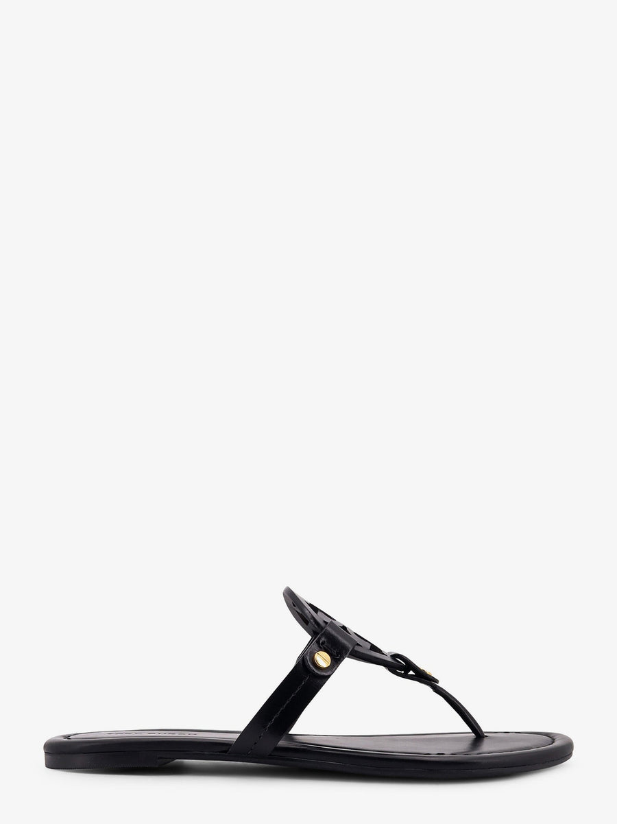 Leather Thong Sandals With Logo Monogram Black
