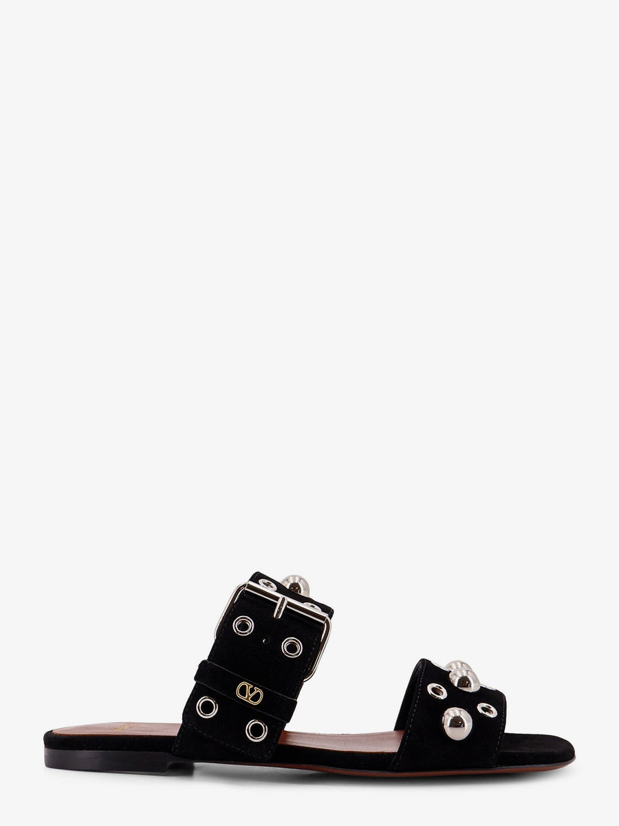 Suede Sandals With Metal Vlogo Black