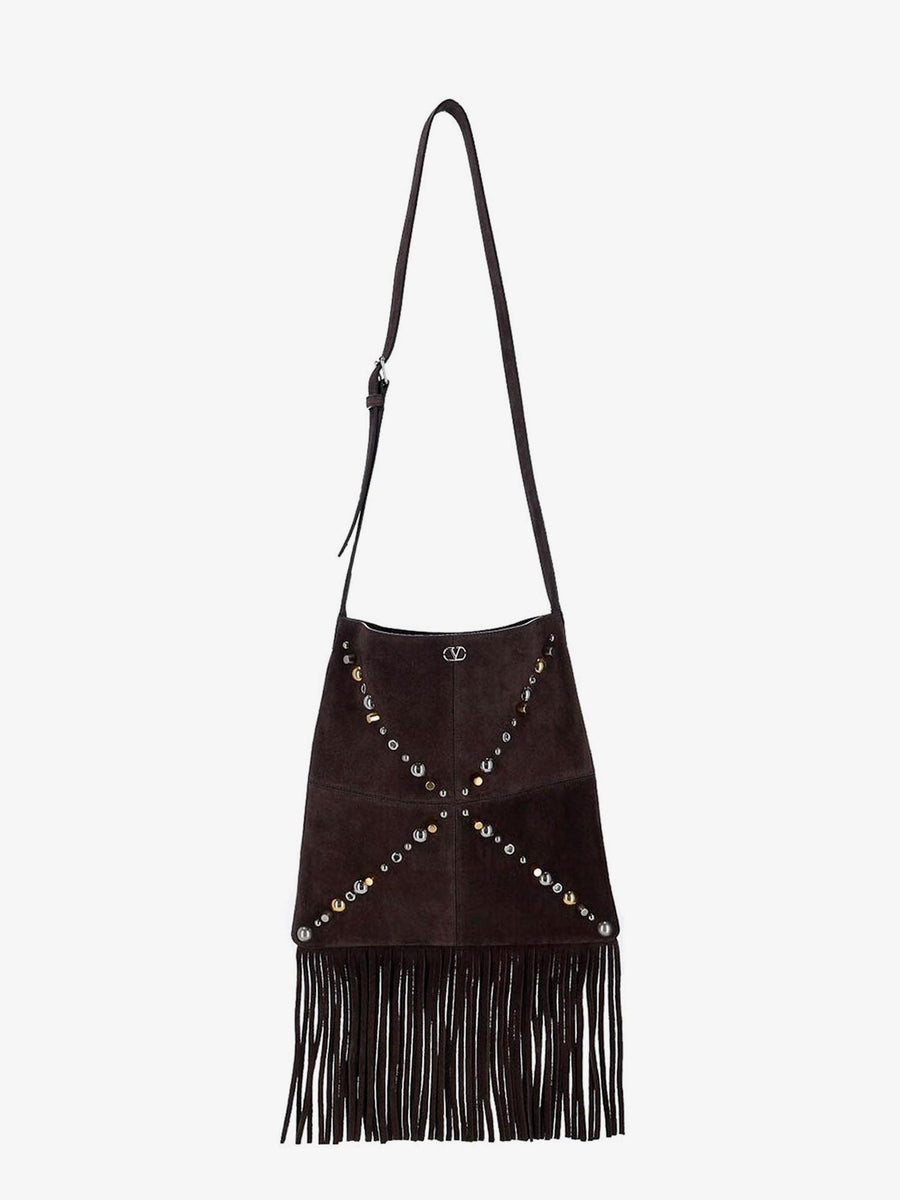 Suede Shoulder Bag With Fringes Brown