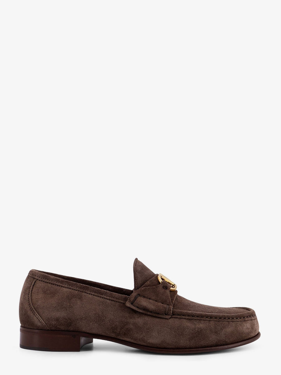 Suede Loafers With Metal Vlogo Signature Grey Pelle