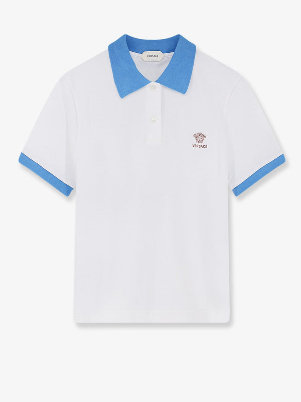 Polo Shirt Medusa Embroidery White Cotton Tops