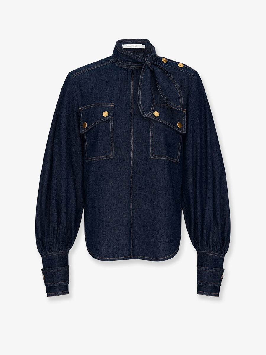 Denim Cargo Shirt Blue Cotton