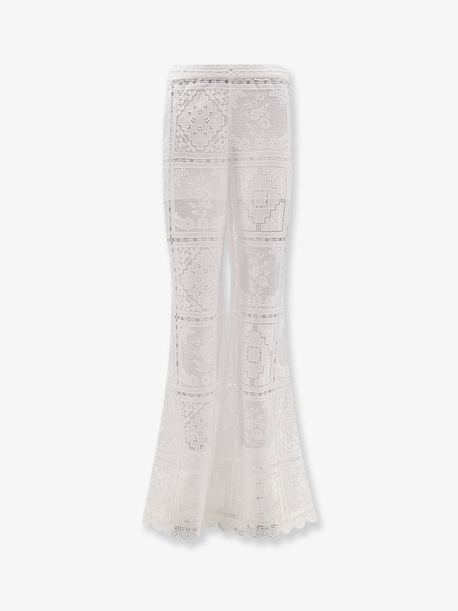 Trousers Aster Embroidered White Polyester