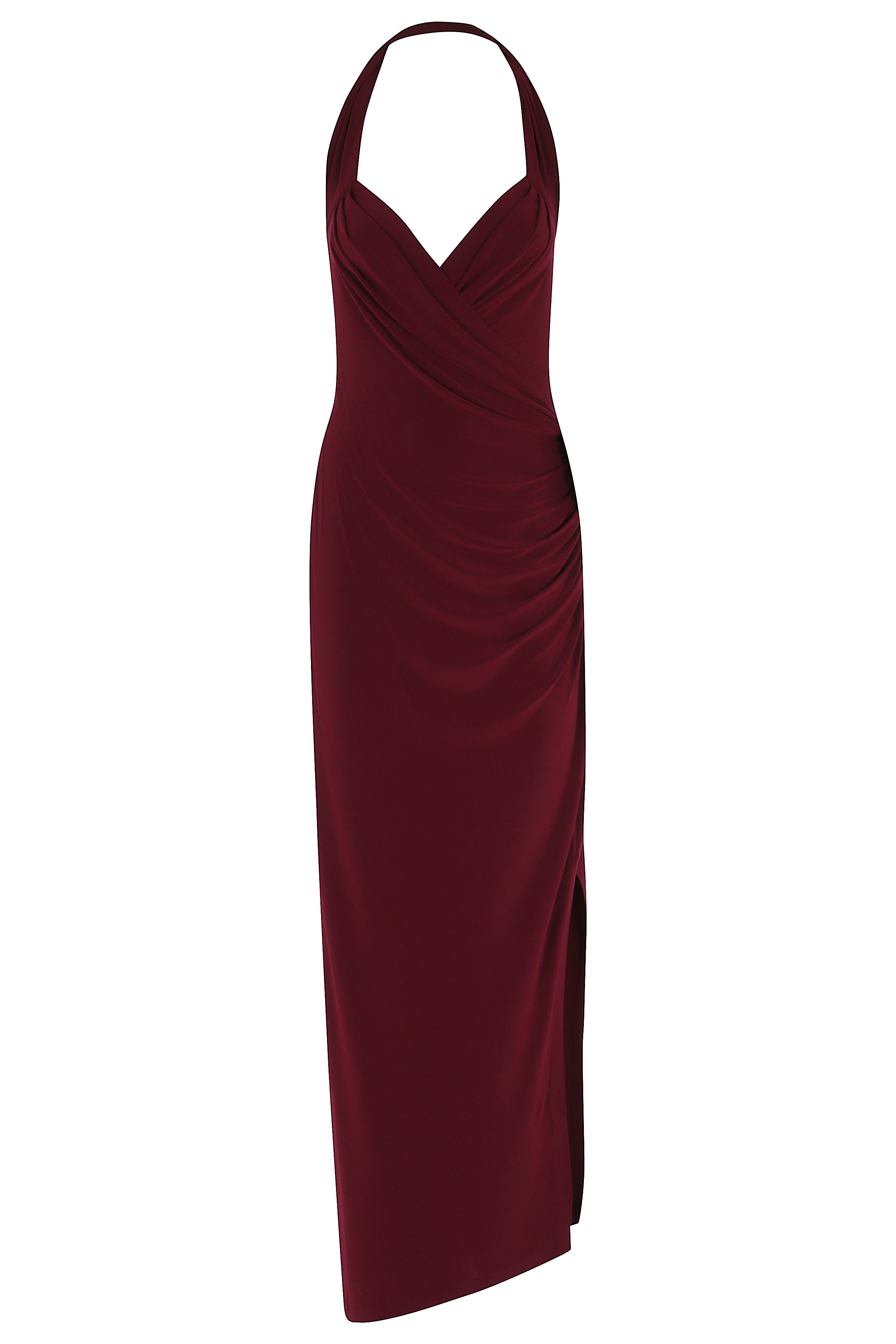 Halter Sweetshirt Side Drape Gown Red Poliestere Elastane Abito
