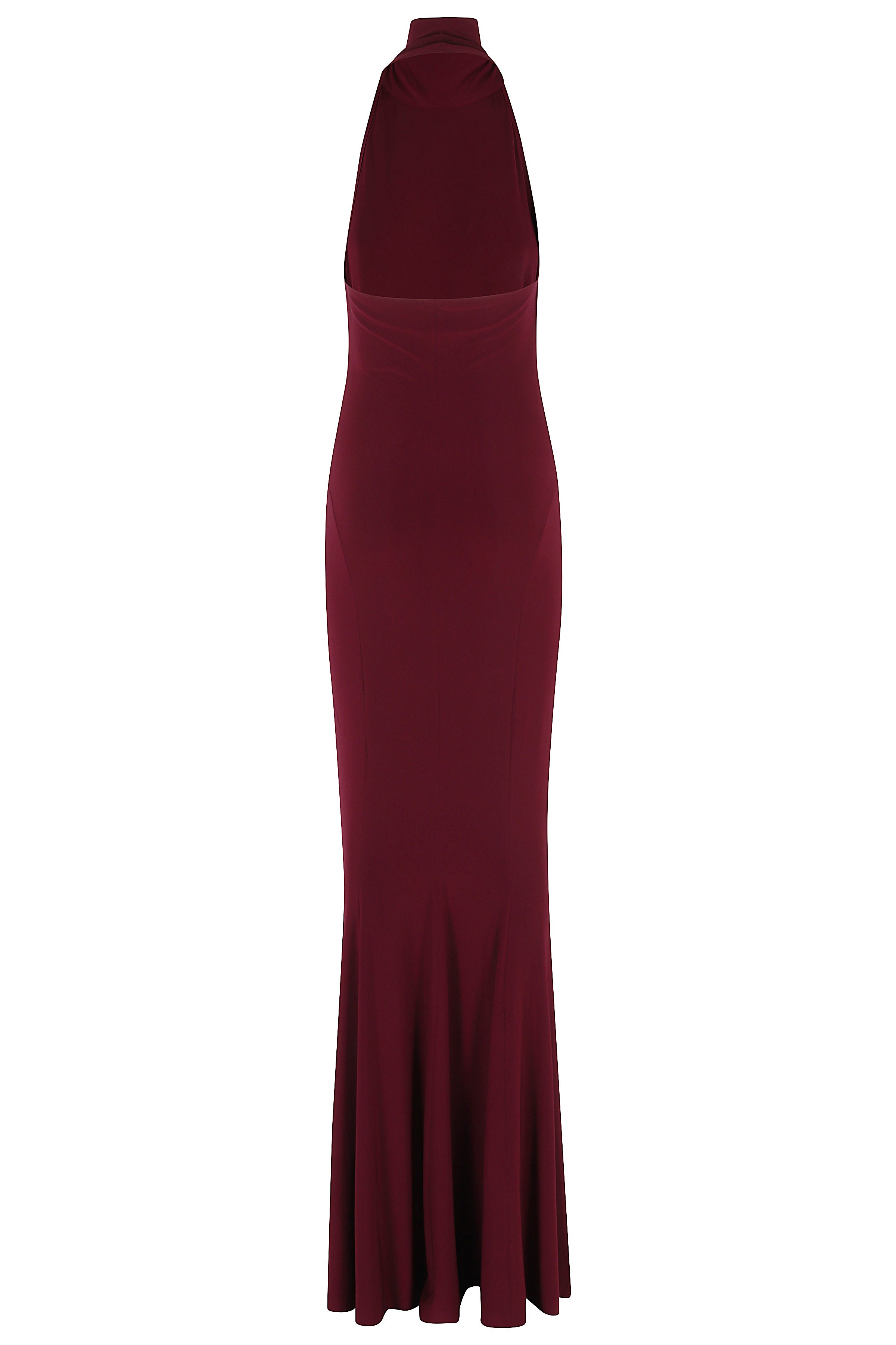 Halter Turtle Fishtail Gown Red Polyester Elastane Abito