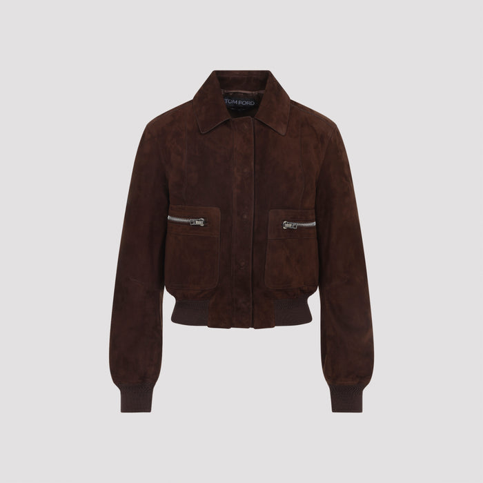 Lamb Suede Bomber Jacket Brown Leather
